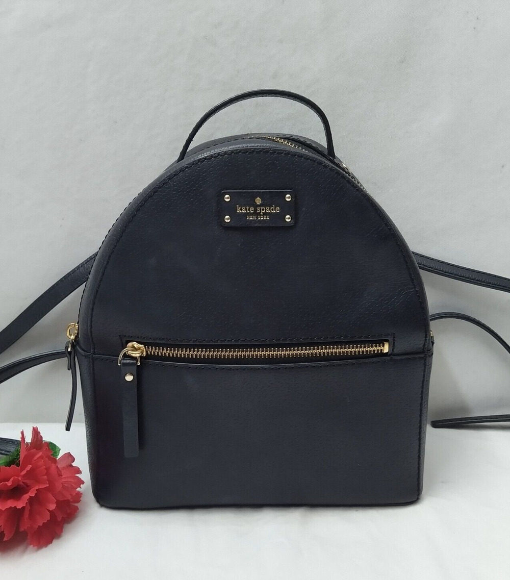 Kate Spade New York Black Leather Zipper Pocket Top Handle Backpack